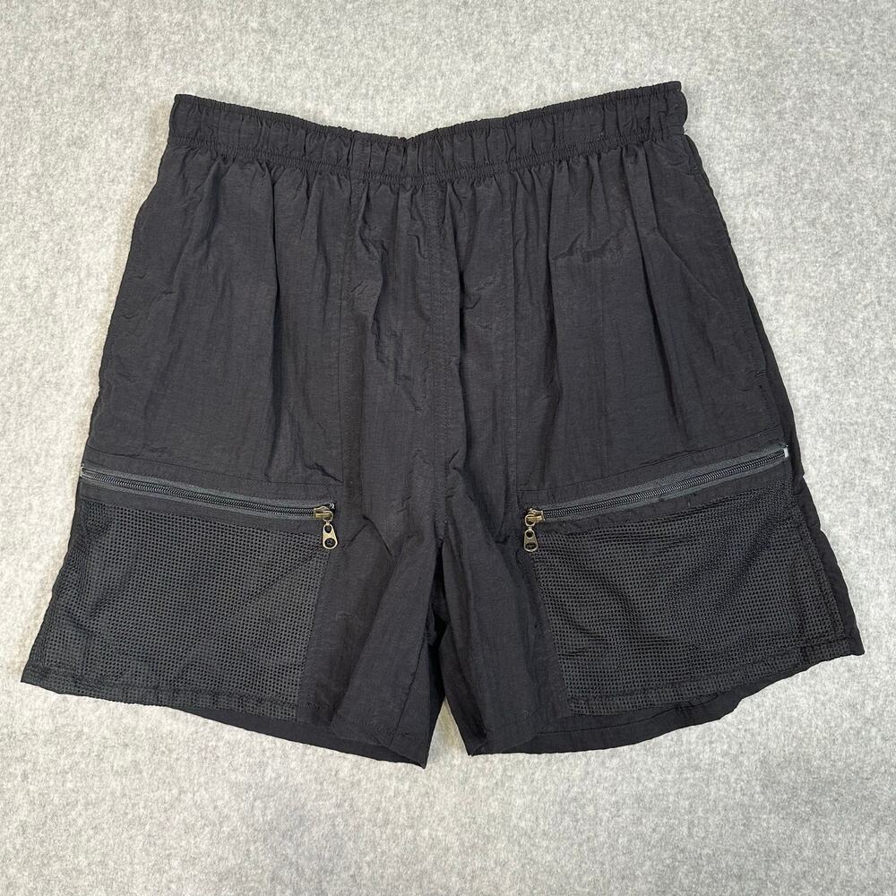 Timber Run Shorts Black Mens L Zip Pockets Elastic Waist Mesh Lined Sports VTG